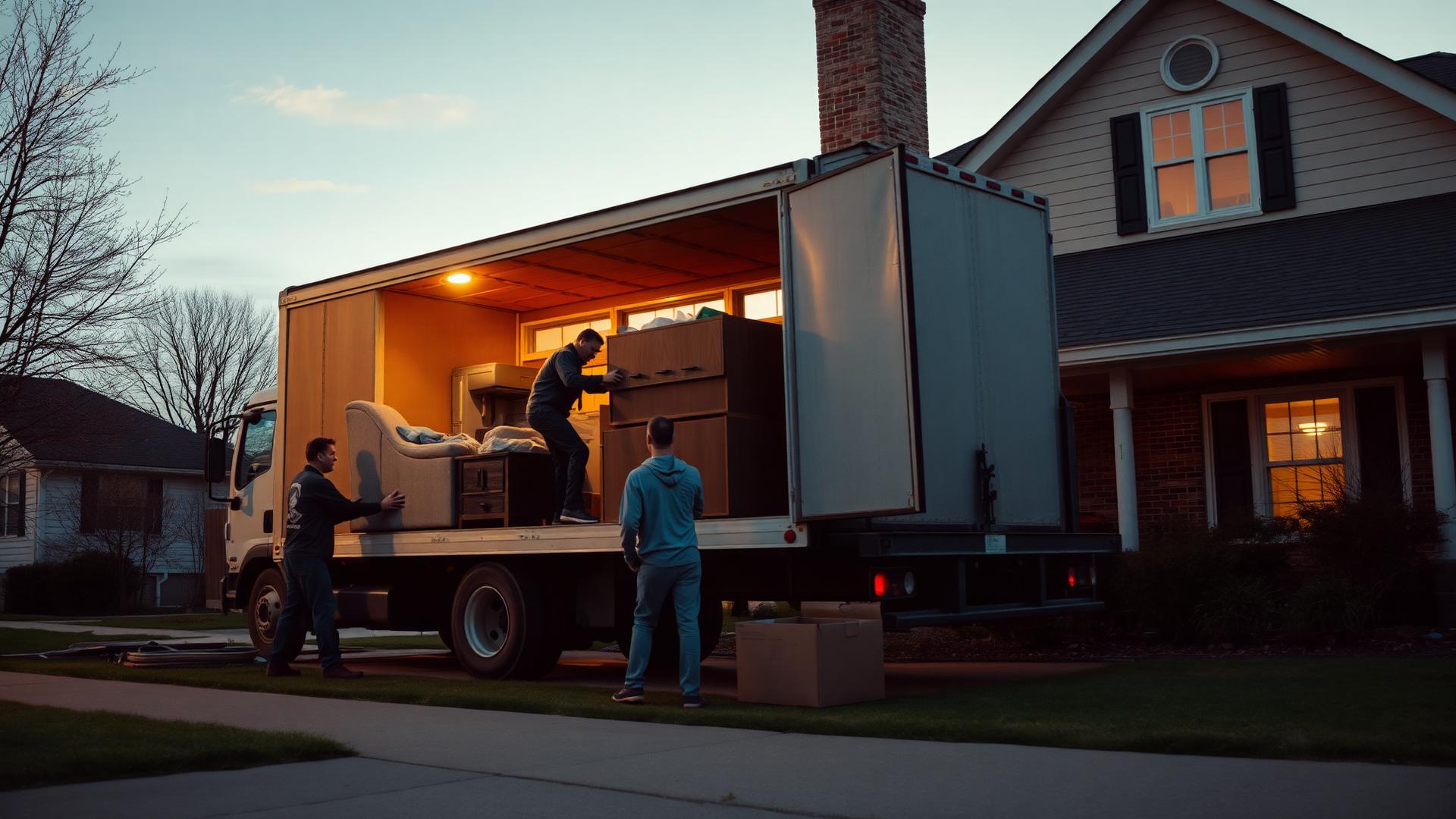 Alie and Fern loading furniture into a truck outside an Omaha home